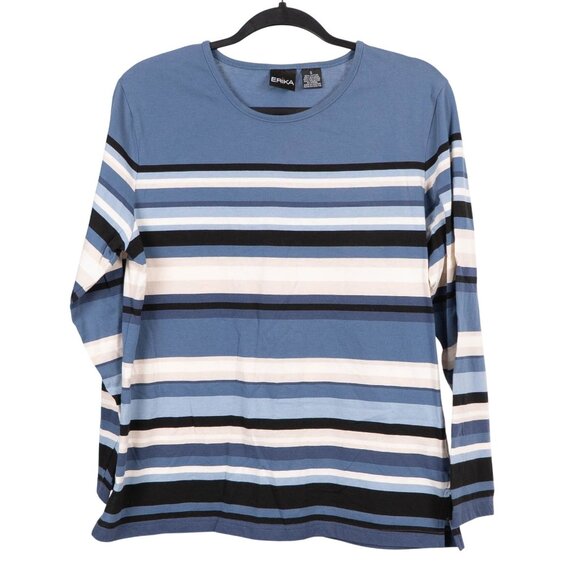 Erika Shirt Womens S NWOT Blue White Striped Long Sleeve Top Cotton Blend Basic - Picture 1 of 5
